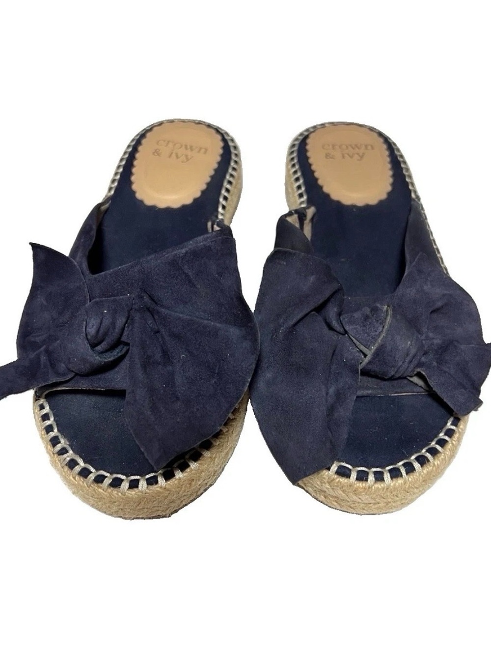 Crown & Ivy Navy Bow Espadrille Slide Sandals Sz 8